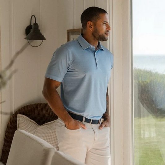 AQUA ROPE WORK PRINTED PERFORMANCE POLO