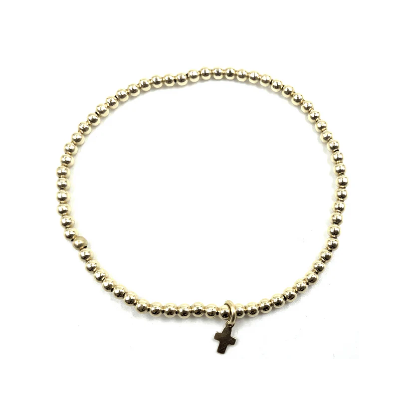 ERIN GRAY 3MM GOLD FILLED KARMA WATERPROOF BRACELET WITH LUXE CROSS