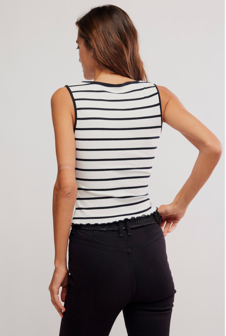 BLACK AND WHITE COMBO STRIPED TILLEY TANK