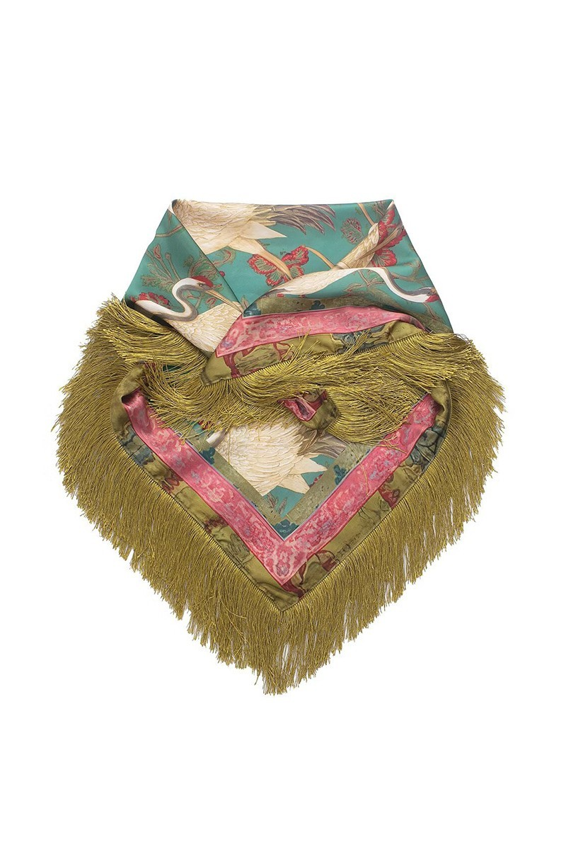 SATIN PRINT TASSEL FRINGE SCARF