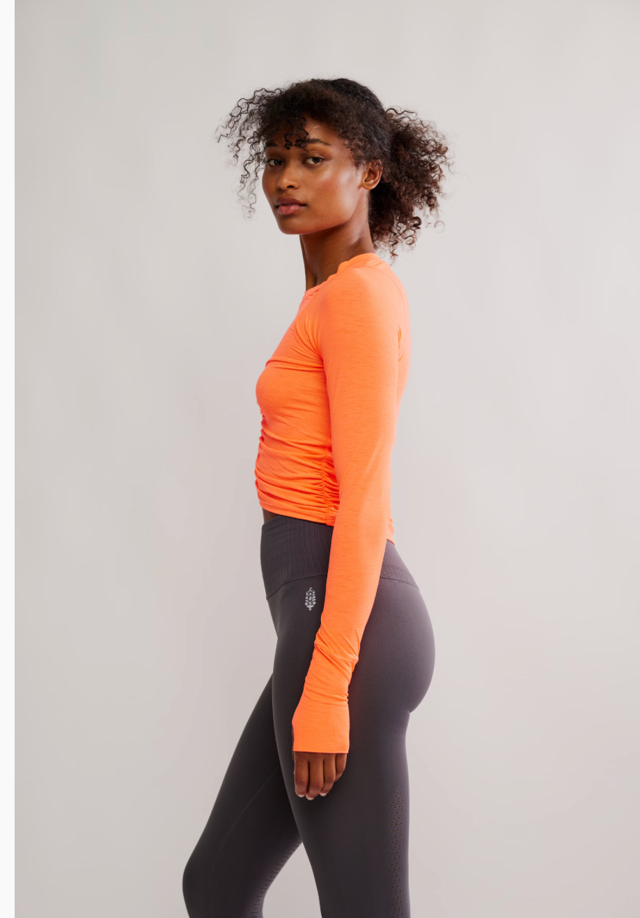 NEON CORAL TEMPO RUCHED UV PROTECTION LONG SLEEVE