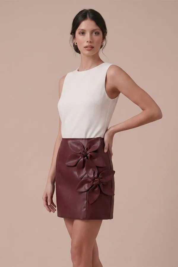 WINE LEATHER MINI SKIRT
