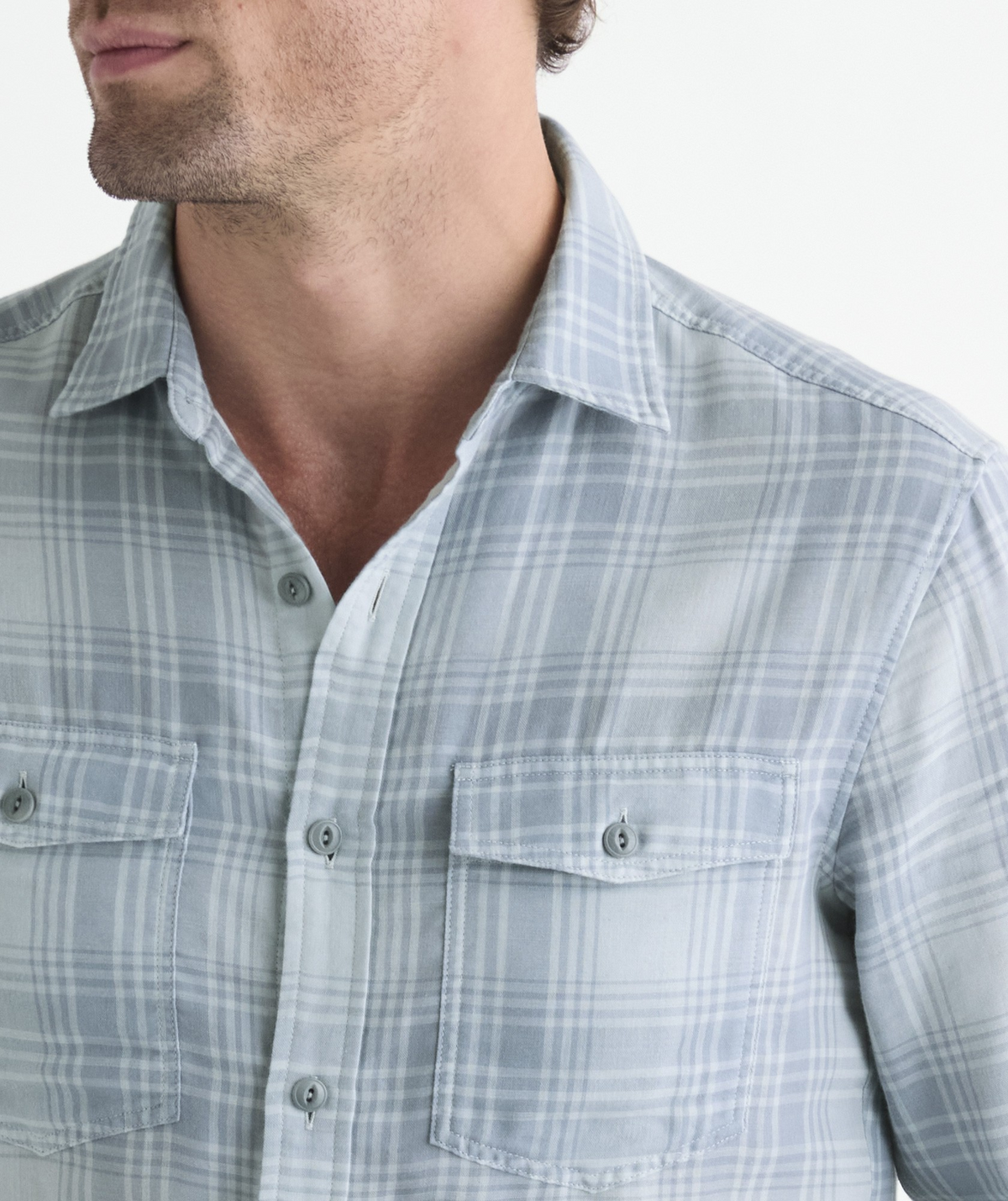 VINEYARD VINES SHELL GRAY CHILLER PLAID DOUBLE CLOTH SHIRT