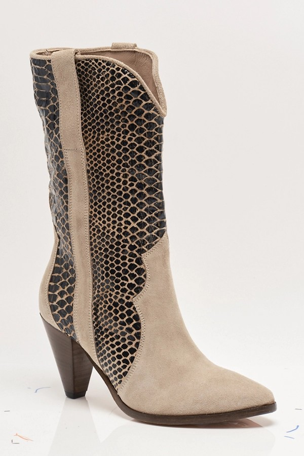 BEIGE SUEDE/SNAKESKIN FEATHER HEEL BOOT