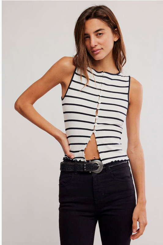 BLACK AND WHITE COMBO STRIPED TILLEY TANK