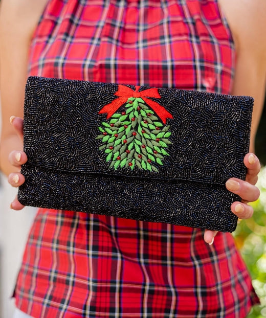 LISI LERCH BLACK MISTLETOE BEADED CLUTCH