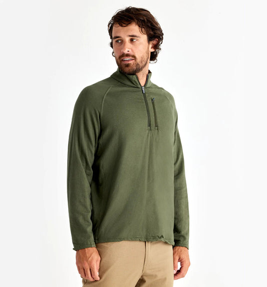 FREE FLY GALLATIN GREEN MEN'S BAMBOO HERITAGE FLEECE QUARTER ZIP