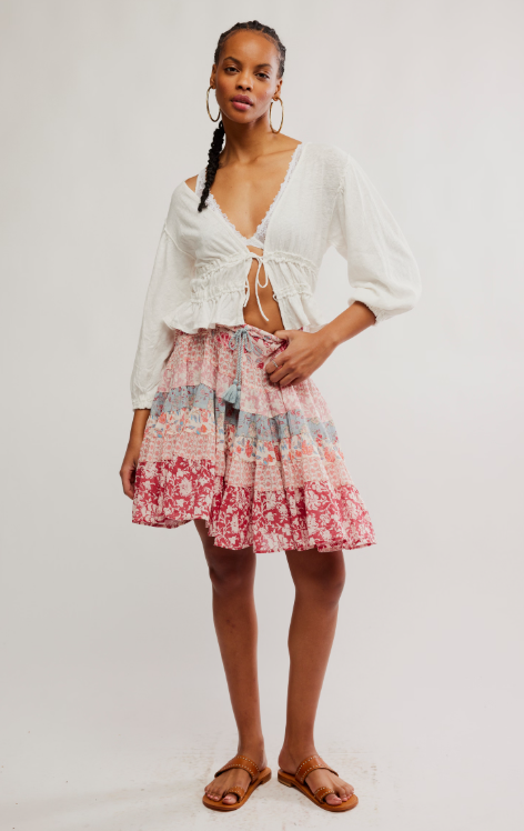 FREE PEOPLE SUN FADED COMBO MANY LAYERS PRINTED SKIRT