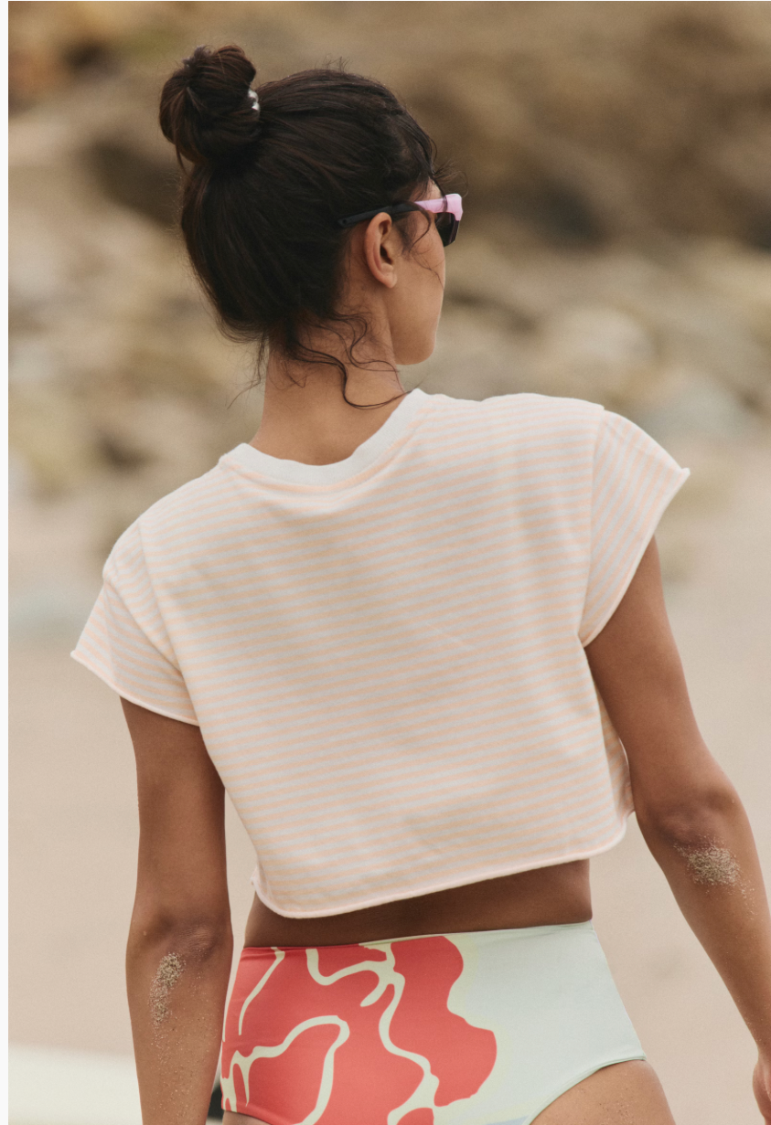FREE PEOPLE PINA COLADA  SAILOR STRIPE CROPPED TEE