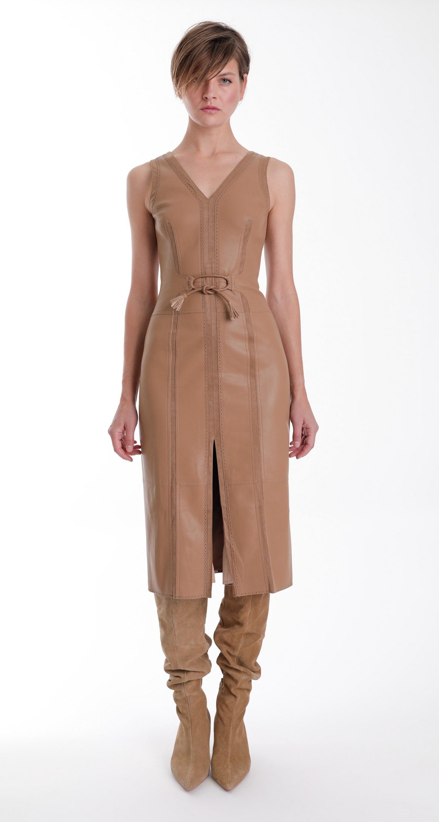 CHESTNUT MONA VEGAN LEATHER DRESS