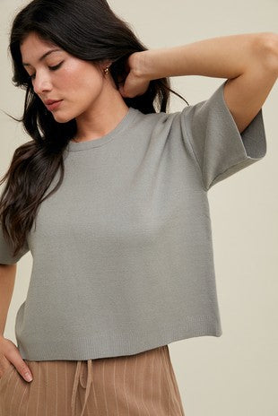 WISHLIST MINT GREEN RELAXED CROP SWEATER