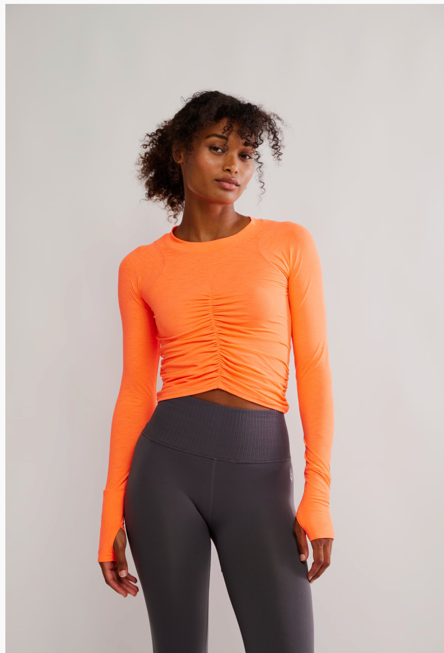 NEON CORAL TEMPO RUCHED UV PROTECTION LONG SLEEVE