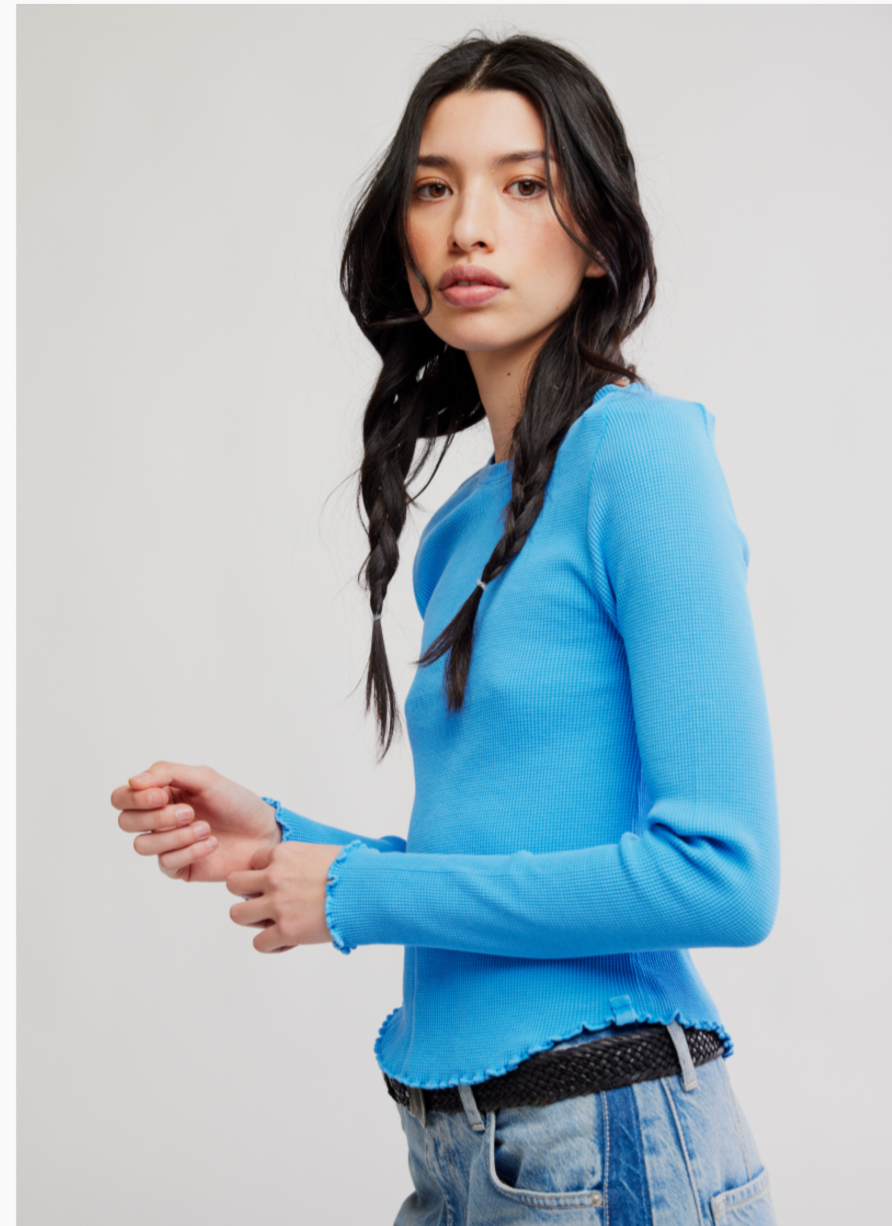 FREE PEOPLE AZURE BLUE EASY DOES IT TEE