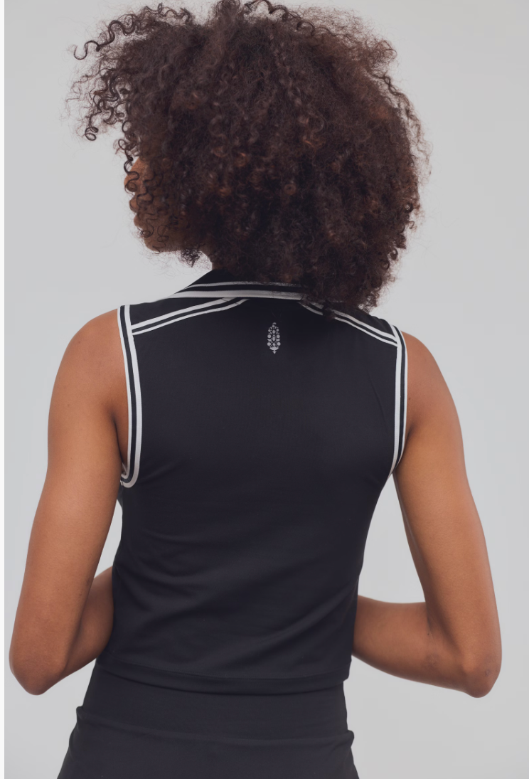 FREE PEOPLE BLACK FOREHAND POLO