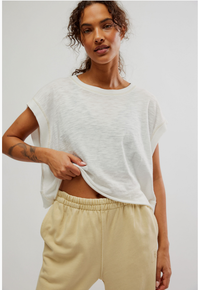 FREE PEOPLE WHITE MY TIME LAYER TEE
