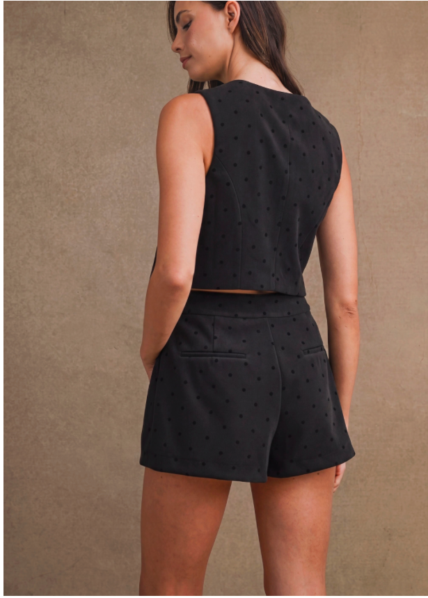 CHARCOAL POLKA DOT VEST AND SHORTS SET