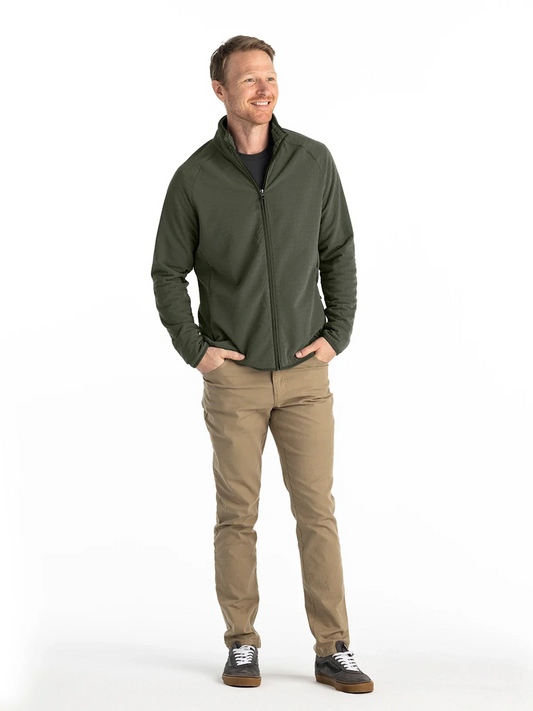 FREE FLY MEN'S DARK OLIVE GRIDBACK FLEECE PULLOVER