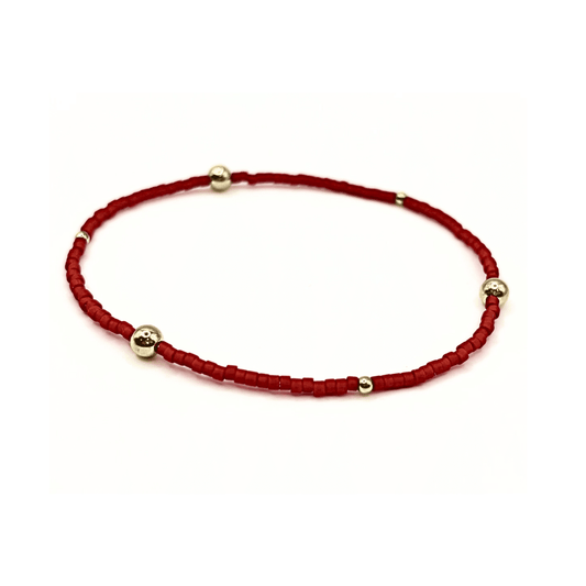 ERIN GRAY GAME DAY GOLD-FILLED & SEED BEAD WATERPROOF BRACELET -RED