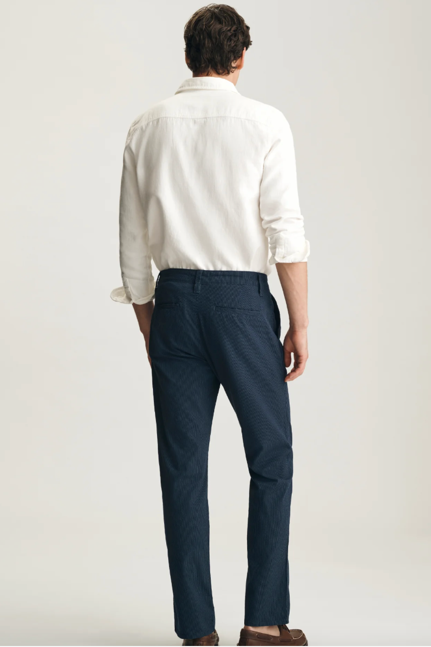 NAVY STRIPE WILL PLEATED PANTS