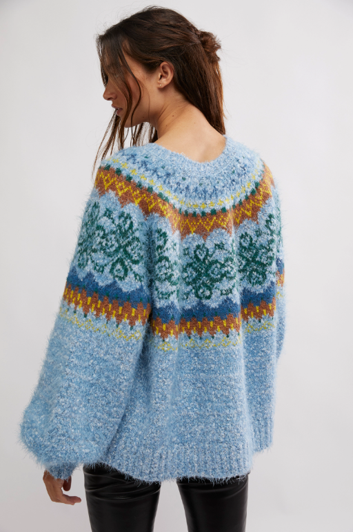 FREE PEOPLE ICE BLUE FESTIVE FROST SWEATER