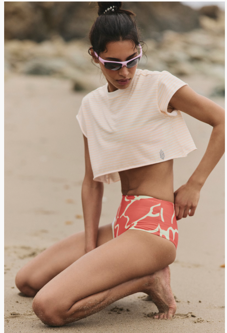 FREE PEOPLE PINA COLADA  SAILOR STRIPE CROPPED TEE