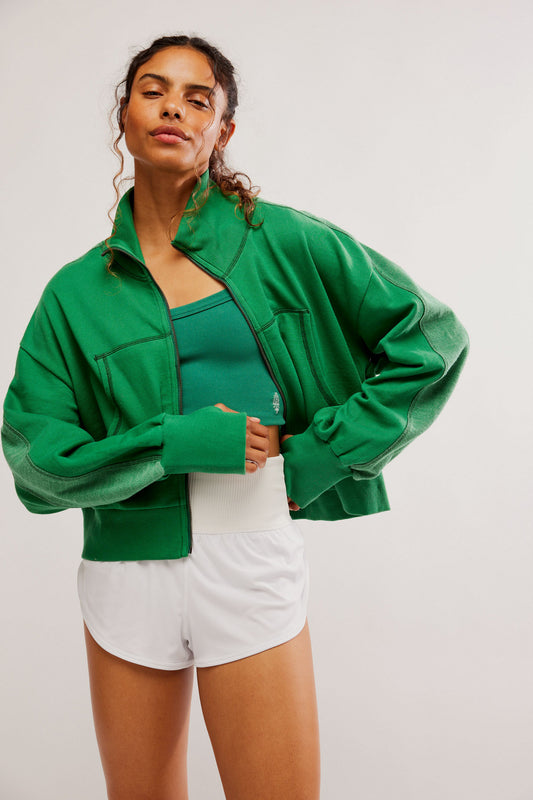 FREE PEOPLE HERITAGE GREEN HIGH JUMP ZIP UP