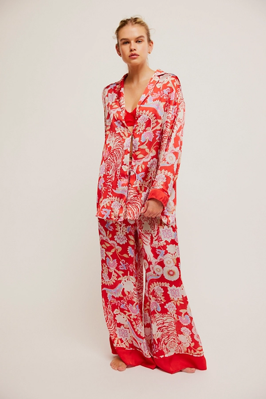 FREE PEOPLE FLAME RED COMBO DREAMY DAYS PAJAMA SET