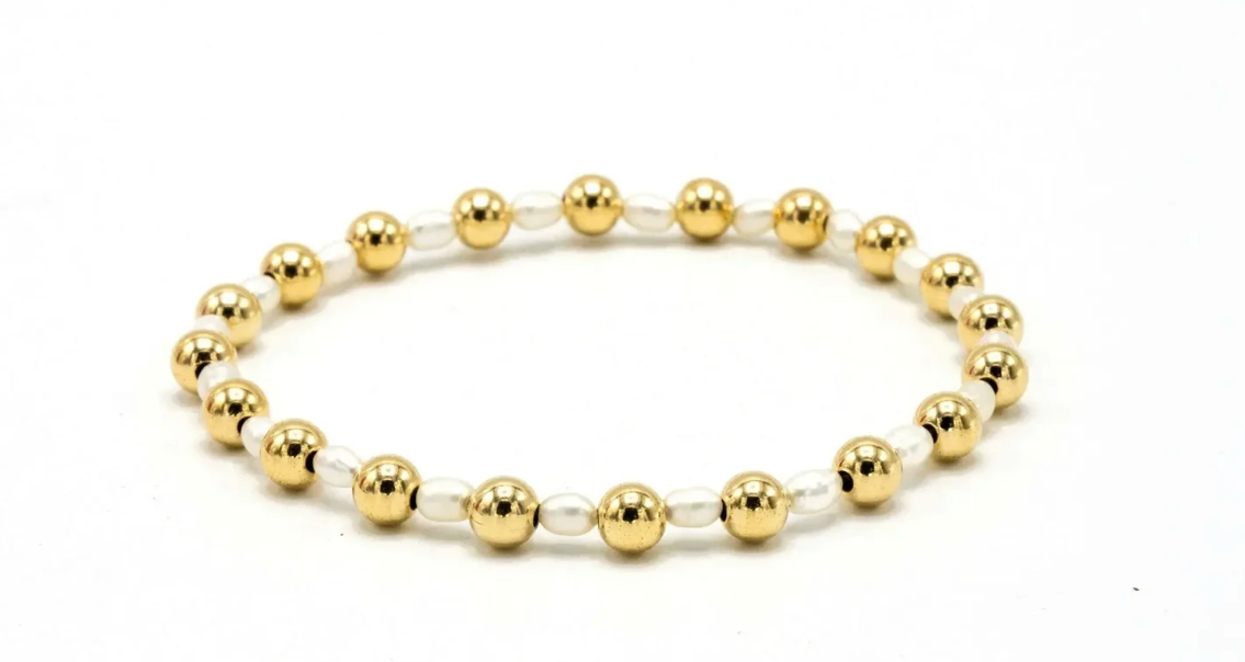 ERIN GRAY 5MM MONTAUK 14K GOLD AND PEARL WATERPROOF BRACELET