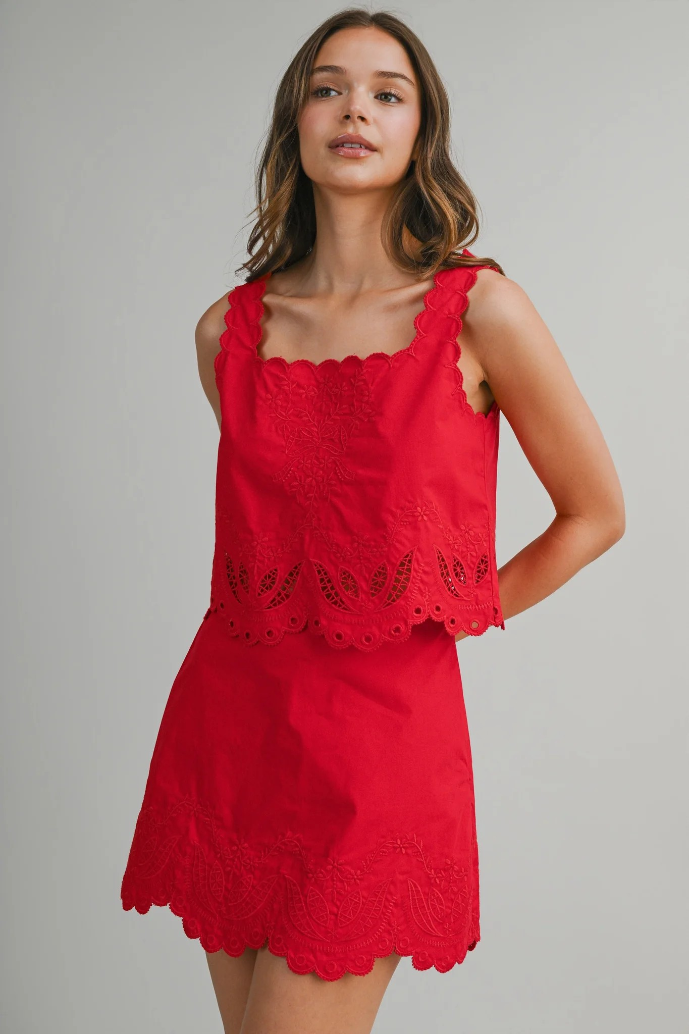 RED EMBROIDERED SKIRT SET