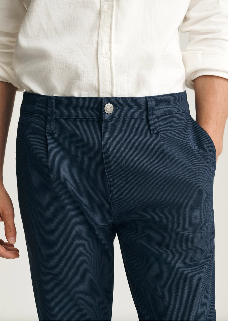 NAVY STRIPE WILL PLEATED PANTS