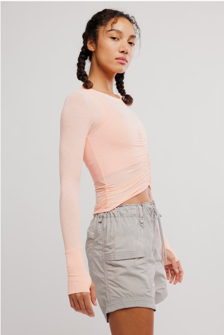 PASTEL PEACH TEMPO RUCHED LONG SLEEVE SHIRT