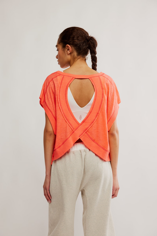 FREE PEOPLE NEON CORAL MY TIME TEE