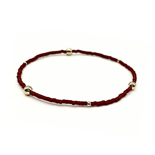 ERIN GRAY GAME DAY GOLD-FILLED & SEED BEAD WATERPROOF BRACELET -CRIMSON