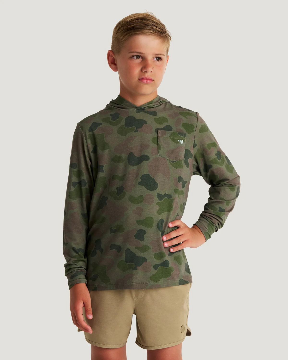 FREE FLY YOUTH VINTAGE CAMO OIL GREEN BAMBOO SHADE HOODIE