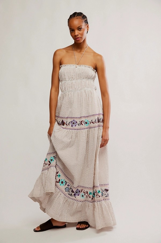 FREE PEOPLE IVORY STRIPE KALANI MIDI