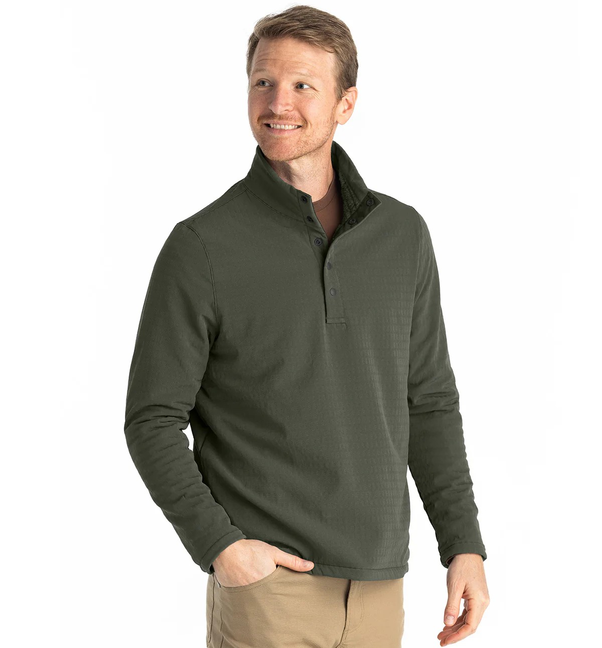 FREE FLY MEN'S DARK OLIVE GRIDBACK FLEECE PULLOVER