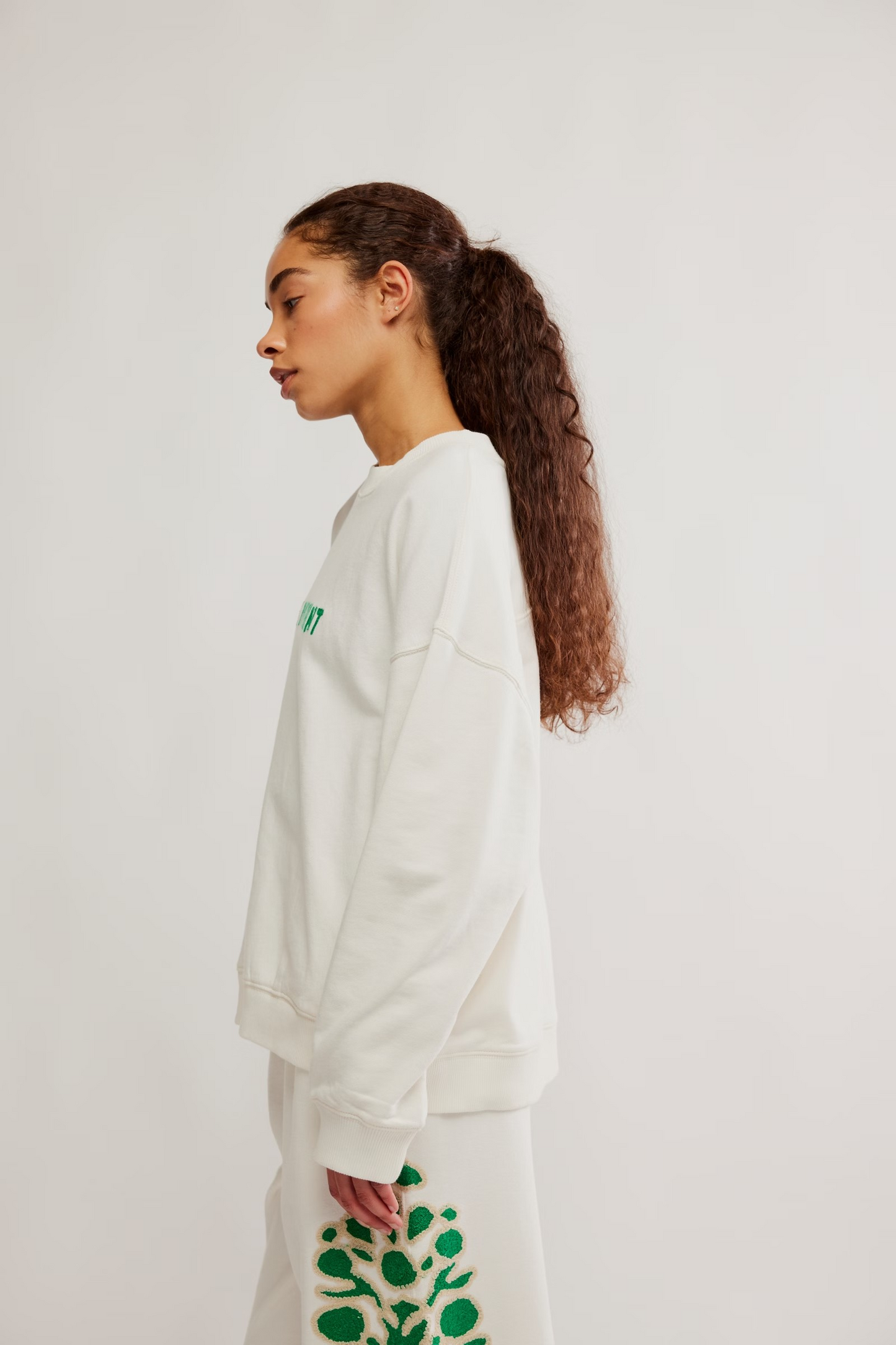 FREE PEOPLE WHITE COMBO ALL STAR EMBROIDERED PULLOVER
