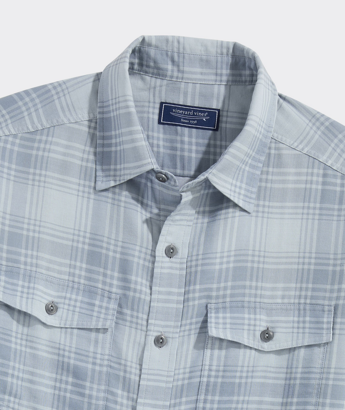 VINEYARD VINES SHELL GRAY CHILLER PLAID DOUBLE CLOTH SHIRT
