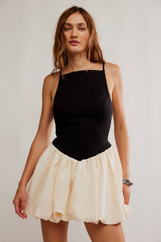 BLACK TIE COMBO TINSEL KISS MINI DRESS