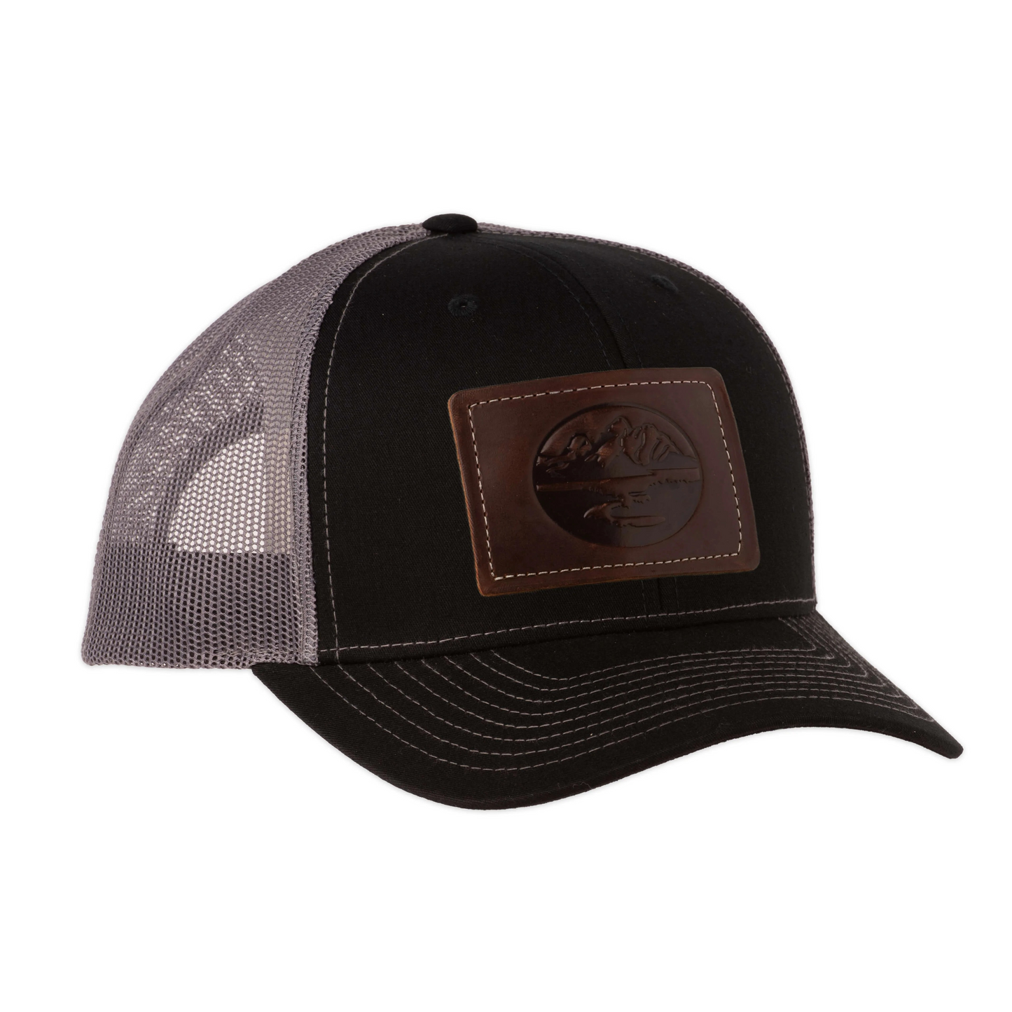 MADISON CREEK BLACK/CHARCOAL LEATHER PATCH TRUCKER HAT