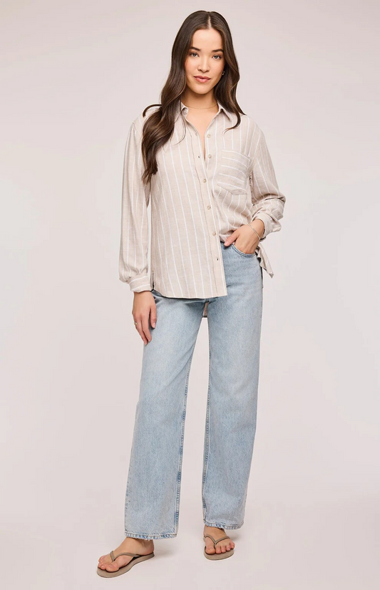 GENTLE FAWN LINEN STRIPE PORTIA BUTTON DOWN