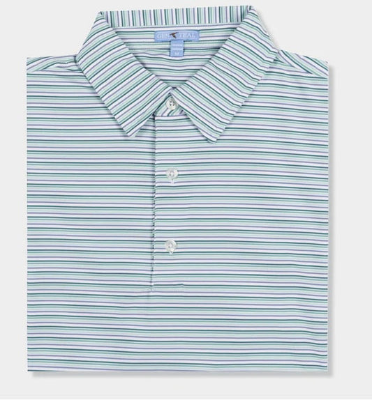 GENTEAL FIR DRIFTWOOD STRIPE PERFORMANCE POLO