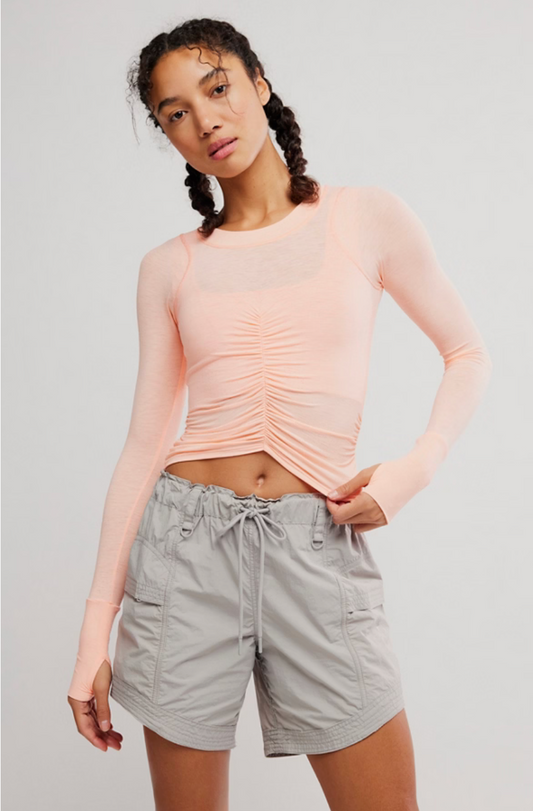 PASTEL PEACH TEMPO RUCHED LONG SLEEVE SHIRT