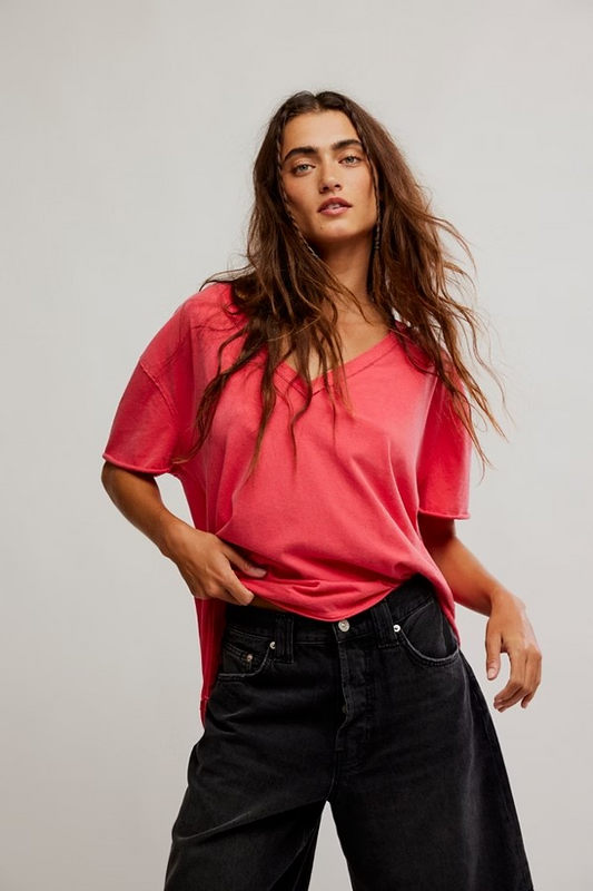 FREE PEOPLE ATLAS RED NINA V-NECK TEE