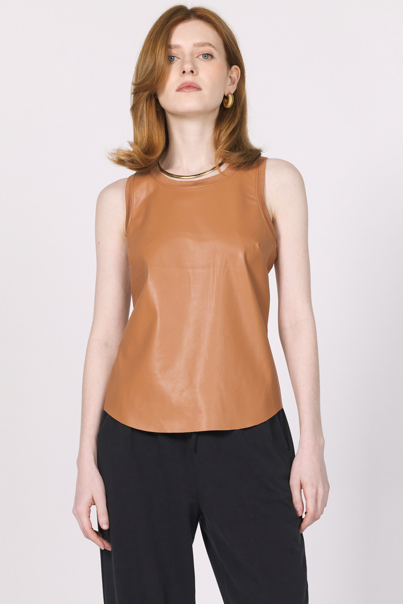 BROWN SUGAR CARMELA  LEATHER TANK