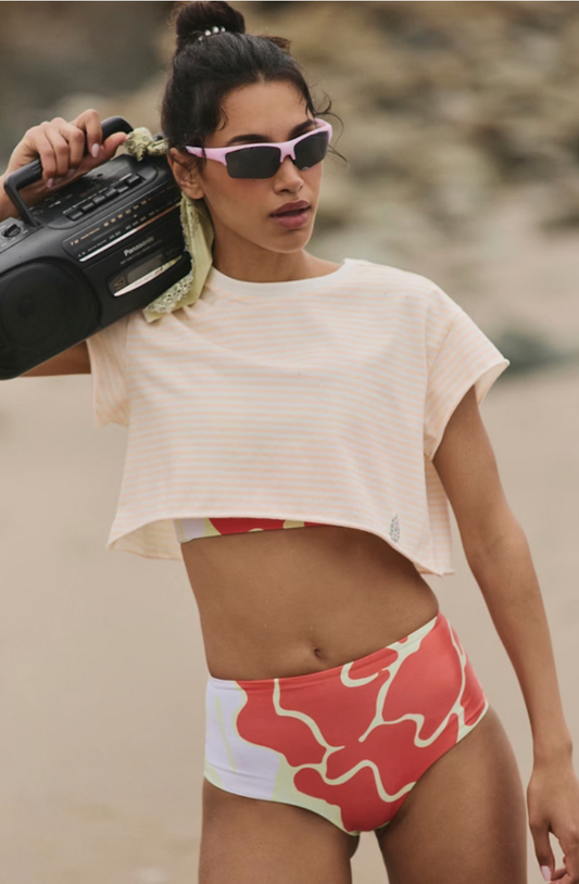 FREE PEOPLE PINA COLADA  SAILOR STRIPE CROPPED TEE