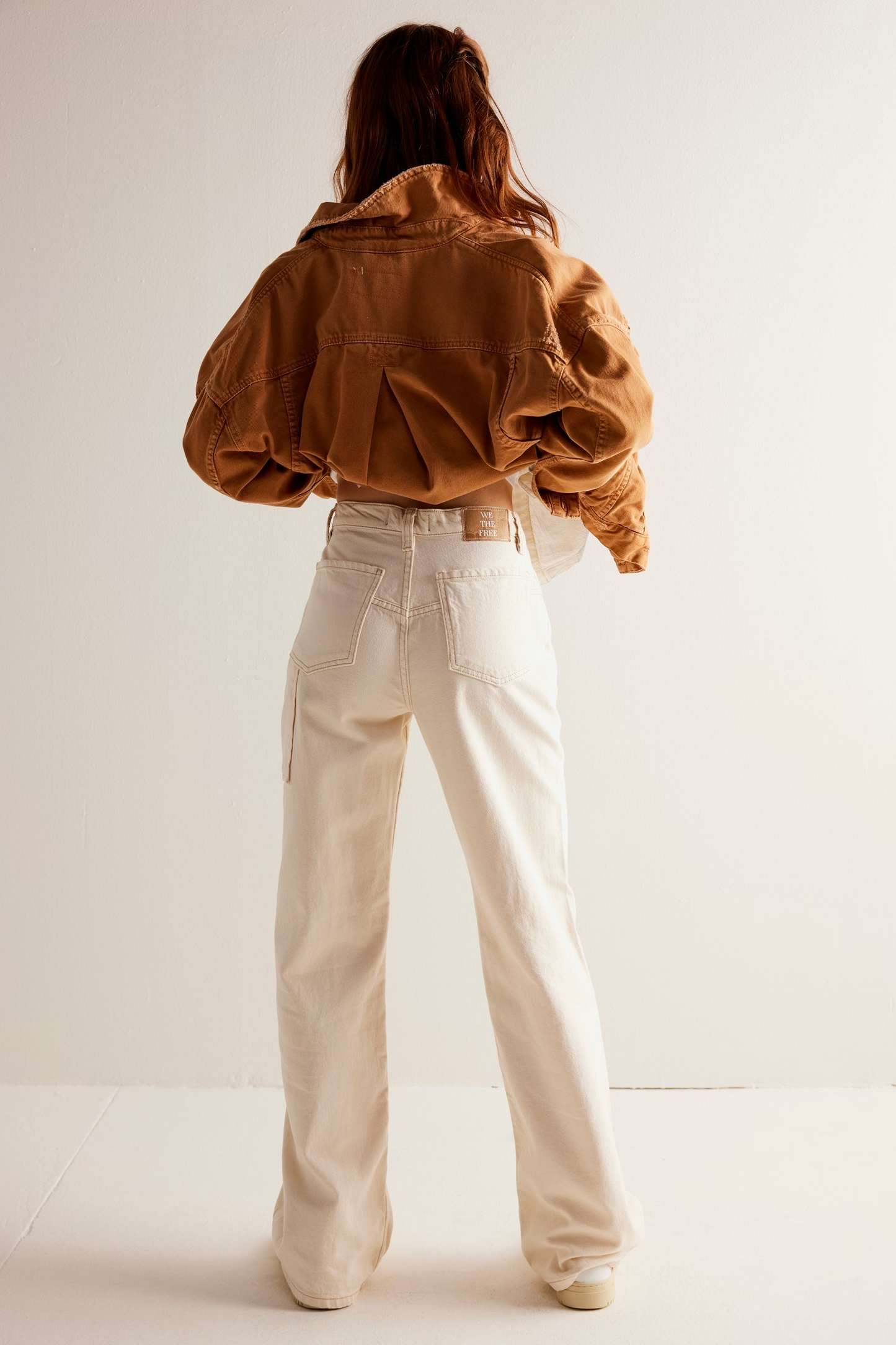 FREE PEOPLE ECRU TINSLEY BAGGY HIGH RISE JEANS
