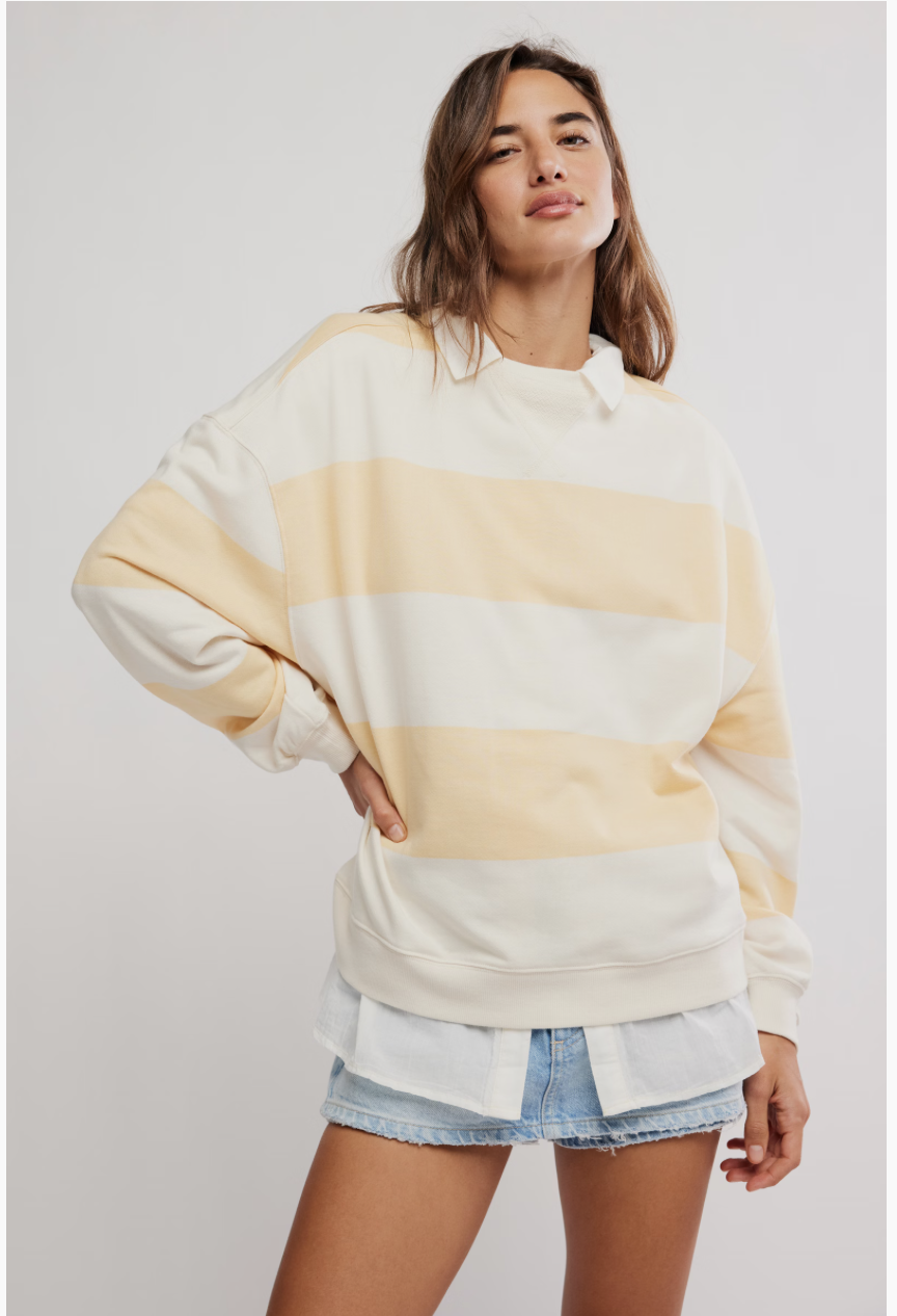 FREE PEOPLE APRICOT COMBO CLASSIC STRIPE CREWNECK