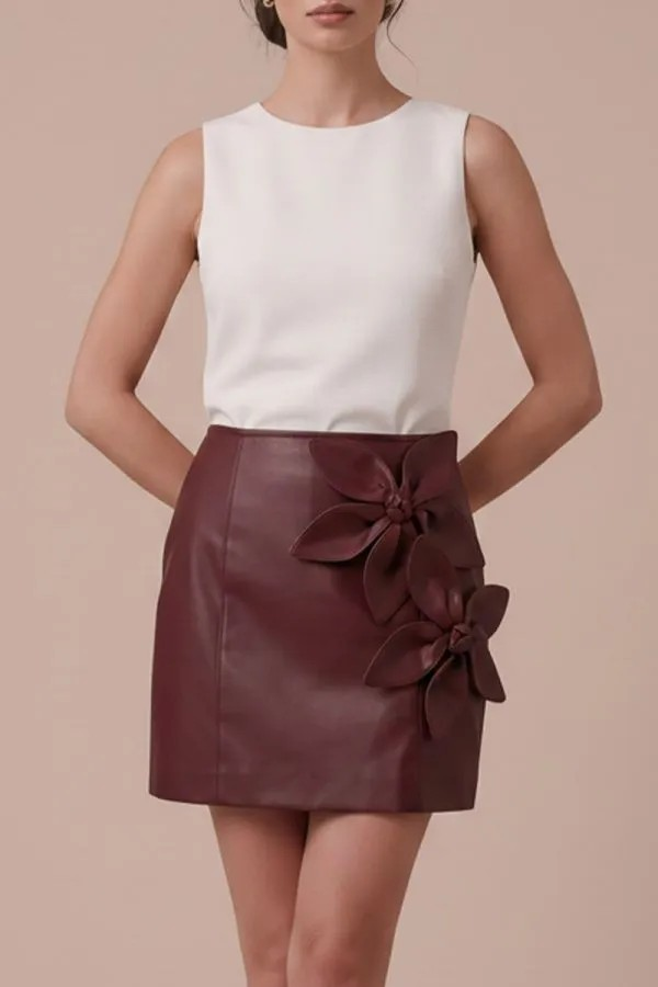 WINE LEATHER MINI SKIRT