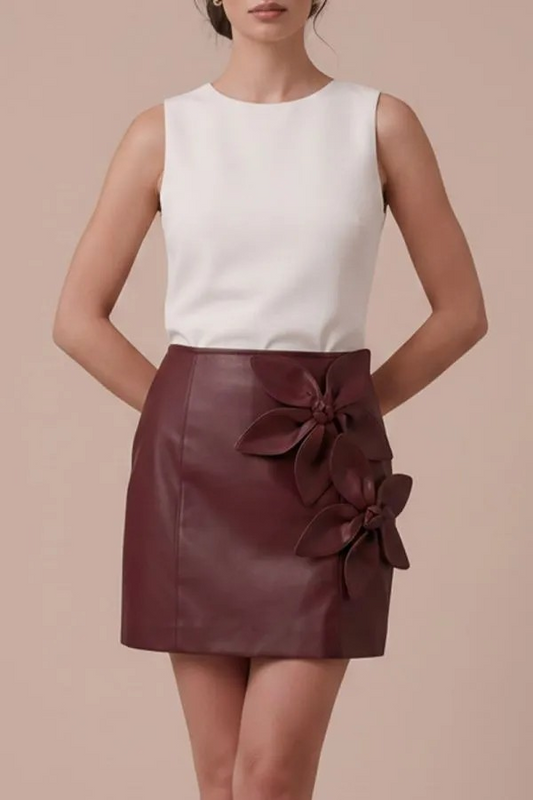 WINE LEATHER MINI SKIRT